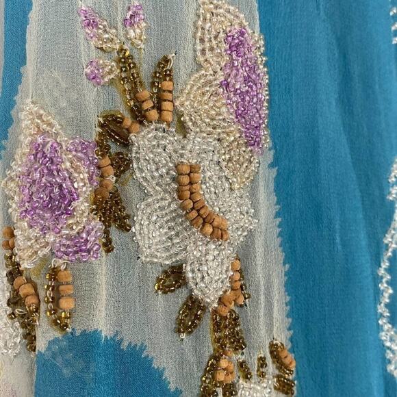 Tracy Reese Blue Beaded Embellished Peacock Silk Camisole Tunic Blouse Top - Picture 9 of 16